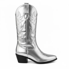 Tuhoomall Western Chunky Heel Women's Cowboy Boots, Comfortable Slip-On, Retro Embroidered Design, Non-Slip Sole for Travel and Casual Wear