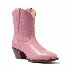 Tuhoomall Western Ankle Boots for Women, Floral Embroidery, Chunky Heel 1.97 in, Slip-On, Stylish Casual for All Seasons, High Ankle