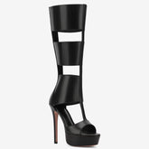 Tuhoomall Fashion High Heeled Sandals For Summer, Knee-High Boots With Waterproof Platform, Chic Casual Style, Zipper Closure Tuhoomall