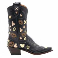 Tuhoomall Western Ankle Boots for Women, 5.5cm Heeled Slip-On, Geometric Pattern with Embroidery, Casual Stylish Mid-Calf Footwear for All Seasons