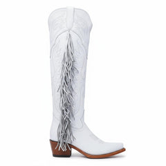 Tuhoomall Fringe Western Knee High Boots for Women, Soft Vegan Suede, Embroidered Design, Perfect for Vintage, Casual, and Party Wear