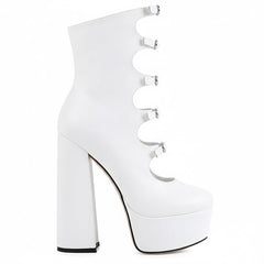 Tuhoomall Gothic High Ankle Boots for Parties and Performances, Thick Sole with Adjustable Strap, Durable Leather, 15.5cm Chunky Heels