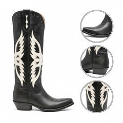Tuhoomall Comfortable Western Knee High Boots with Animal Print and Embroidery for Parties and Casual Vintage Style Tuhoomall