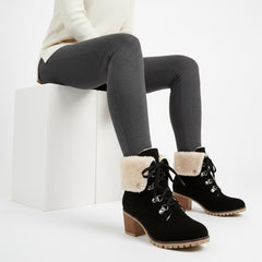 Tuhoomall Fashion Casual Ankle Boots for Women, Classic Street Style, Round Toe, Mid Heel, Lace-Up, Solid Color, Perfect for Winter Wear