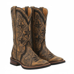 Tuhoomall Retro Western Style Mid-Calf Boots with Floral Embroidery and Sturdy Low Heel for Fashionable Casualwear
