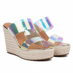 Tuhoomall Comfortable Platform Wedge Sandals for Women - 10.5cm Heel, Open-Toe Design, Fashionable Summer Style with PVC and Rubber Materials