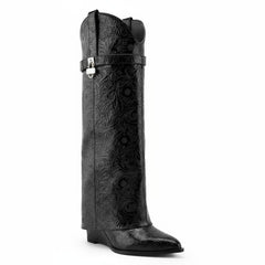 Tuhoomall Trendy Wedge Heeled Ankle Boots with Graphic Print for Parties and Fashion Shows, Slip-On Design, Relaxed Comfort Tuhoomall