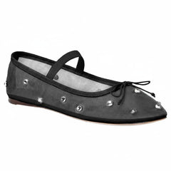 Tuhoomall Comfortable Rhinestone Ballet Flats for Women - Casual Blue Mesh Slip-On Shoes with Low Heel and Round Toe