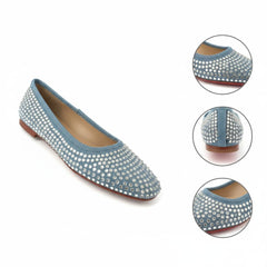 Tuhoomall Comfortable Slip-On Flats for Women - Suede and Denim Upper with Rhinestone Details - Perfect for Fashion Casual, Work, and Parties - Spring/Summer Wear