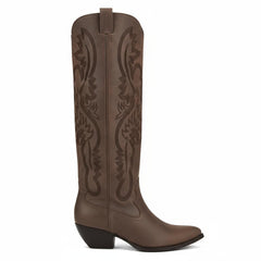 Tuhoomall Western Mid Calf Boots for Women, Embroidered Pointed Toe, Chunky Heel, Slip-On Design for Casual Style