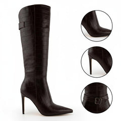 Tuhoomall Fashion Knee-High Boots for Parties and Performances, Chic Pointed Toe with Zipper Closure, Stylish All-Season Slip-Resistant Rubber Sole