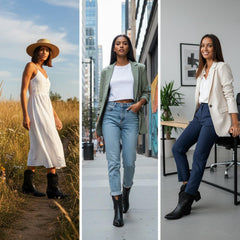 Tuhoomall Western Ankle Boots with Embroidered Pattern, 5cm Chunky Heel, Slip-On Design for Fashion and Travel, Durable Synthetic Fabric Lining