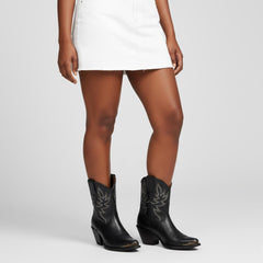 Tuhoomall Western Style Ankle Boots For Women, Vintage Plain Leather, Low Heel, Casual Chic, All-Season Fashion, Unique Embroidery Design