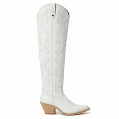 Tuhoomall Western Knee-High Boots with Elegant Embroidery, Stylish Mid Heel for Casual and Office Wear, Durable Faux Suede Leather, All-Season Fashion