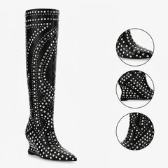 Tuhoomall Over-The-Knee Boots For Women, Stylish Wedge Heel With Zipper Closure, Perfect For Parties And Fashionable Casual Outfits Tuhoomall