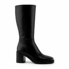 Tuhoomall Comfortable Knee High Boots for Women, Stylish Chunky Heel, Chic Square Toe, Zipper Closure, All-Season Durable Leather