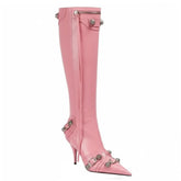 Tuhoomall Comfortable Knee-High Fashion Boots with Zip and Studded Design, 10cm High Heel for Parties, Weddings, and Everyday Stylish Looks Tuhoomall
