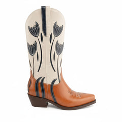 Tuhoomall Western Cowboy Boots for Women, Comfortable Floral Embroidered Mid-Calf Booties for Parties, Casual Wear and Events