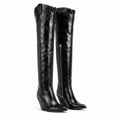 Tuhoomall Comfortable Embroidered Over-the-Knee Boots with Chunky 8cm Heels - Stylish for Fashion, Travel, and Performing Tuhoomall