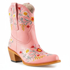 Tuhoomall Stylish Western Ankle Boots with Floral Embroidery, Rubber Sole, Chunky 5cm Heel for Classic and Casual Looks