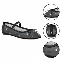 Tuhoomall Comfortable Rhinestone Ballet Flats for Women - Casual Blue Mesh Slip-On Shoes with Low Heel and Round Toe