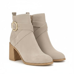 Tuhoomall Fashion Ankle Boots for Women, Comfort Short Booties with Chunky Heels, Casual Office Wear, Adjustable Metal Buckle, Rubber Sole, All-Season Style