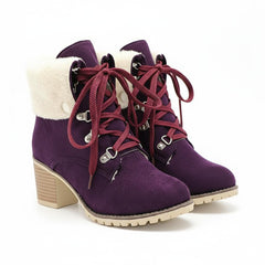 Tuhoomall Fashion Casual Ankle Boots for Women, Classic Street Style, Round Toe, Mid Heel, Lace-Up, Solid Color, Perfect for Winter Wear