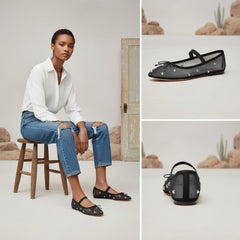 Tuhoomall Comfortable Rhinestone Ballet Flats for Women - Casual Blue Mesh Slip-On Shoes with Low Heel and Round Toe