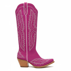 Tuhoomall Stylish Western Mid-Calf Boots for Women - Embroidered Vegan Leather, 2.76in Low Chunky Heel, Perfect for Year-Round Casual Wear