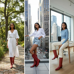 Tuhoomall Western Boots for Women with Embroidery, Chunky Heel 2.00 in, Mid-Calf Length, Vegan Leather, Casual Fashion Footwear, All Seasons