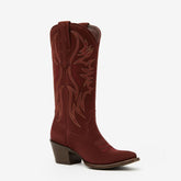 Tuhoomall Western Style Embroidered Mid-Calf Boots for Women - Chunky Heel, Suede-Like, Vintage Look for Casual Outdoor Fashion