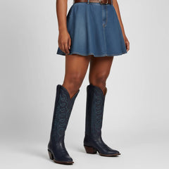 Tuhoomall Western Boots for Women with Embroidery, Chunky Heel 2.00 in, Mid-Calf Length, Vegan Leather, Casual Fashion Footwear, All Seasons