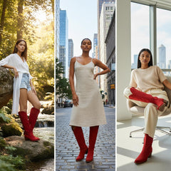 Tuhoomall Faux Suede Knee High Western Boots with Embroidered Eagles for Fashion, Travel, and Parties, 2.36 in Chunky Heel