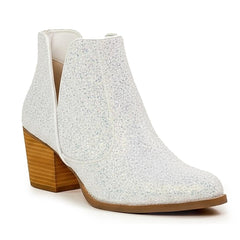 Tuhoomall Glitter Ankle Boots for Women, 3-Inch Chunky Heel, Shiny Pointed Toe, Perfect for Parties and Fashion Events