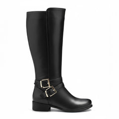 Tuhoomall Knee High Boots For Women With Round Toe And Low Chunky Heel, Classic Style For Parties And Performances, Adjustable Buckle Closure, Retro Fashion