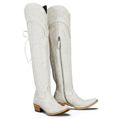 Tuhoomall Western Knee High Boots for Women, Floral Embroidery, Rubber Sole, Adjustable Buckle, Chunky Heel, All-Season Casual Wear