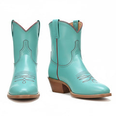 Tuhoomall Western Ankle Boots For Women, Low Heel 1.75 In, Embroidered Design, Casual Everyday Wear, All Seasons, Durable Rubber Sole