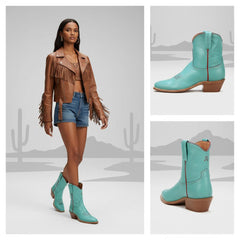 Tuhoomall Western Ankle Boots For Women, Low Heel 1.75 In, Embroidered Design, Casual Everyday Wear, All Seasons, Durable Rubber Sole