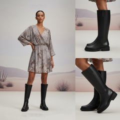 Tuhoomall Fashion Comfort Knee High Boots for Women - Low Heel Zipper Closure, Stylish for Office and Travel, Timeless Solid Color Design