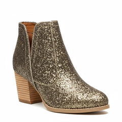 Tuhoomall Glitter Ankle Boots for Women, 3-Inch Chunky Heel, Shiny Pointed Toe, Perfect for Parties and Fashion Events