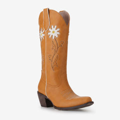 Tuhoomall Western Floral Embroidered Slip-On Mid-Calf Boots - 6 cm Chunky Heel for All-Season Comfort and Style Tuhoomall