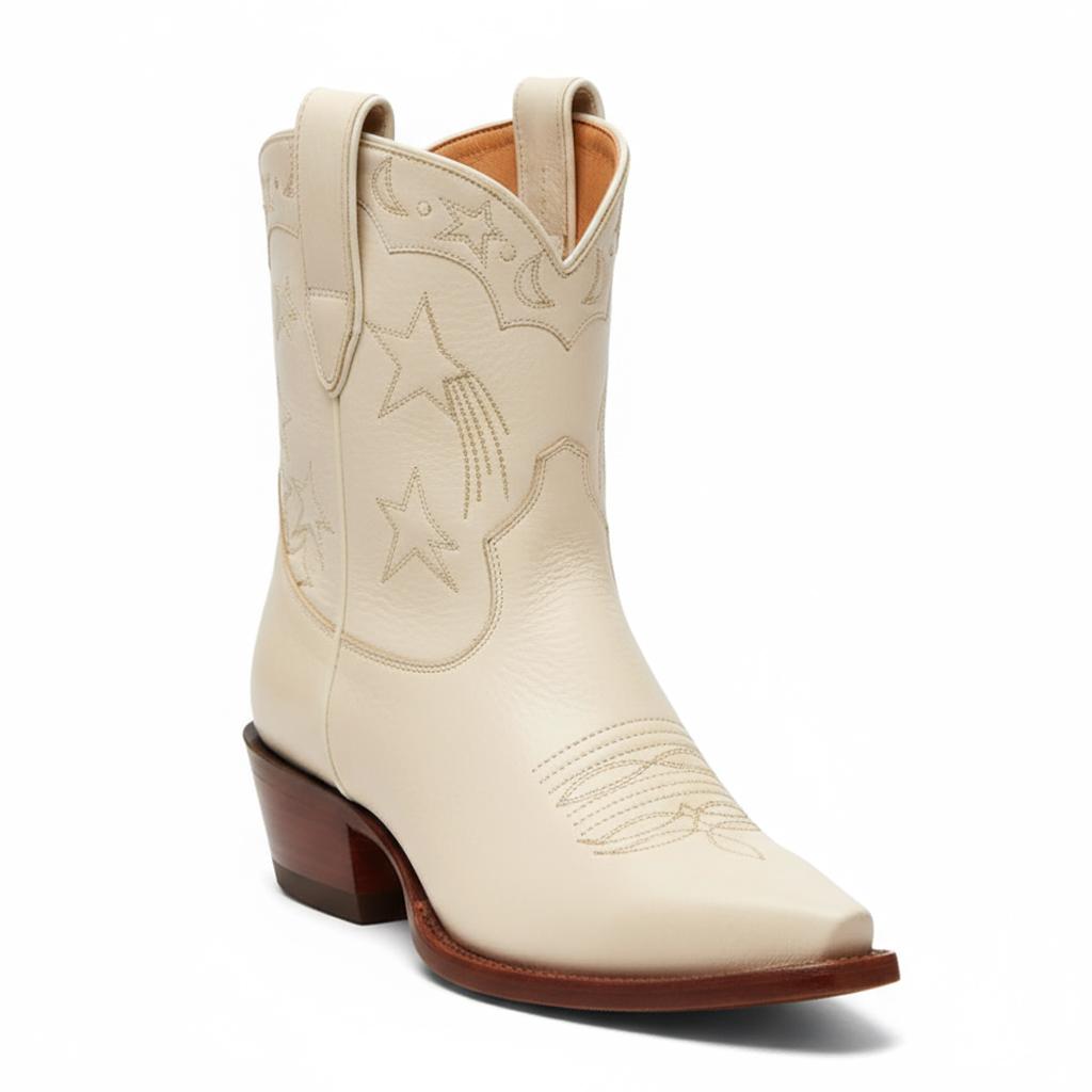 Tuhoomall Western Cowboy Ankle Boots for Women, Vegan Leather, Chunky 2" Heel, Snip Toe Design, Stylish Star Appliqué, All-Season Fashion Tuhoomall