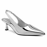 Tuhoomall Comfortable Kitten Heel Slip-On Shoes, Metallic Finish, Fashionable for Work and Travel, Made with Genuine Leather, Perfect for Spring and Summer Tuhoomall