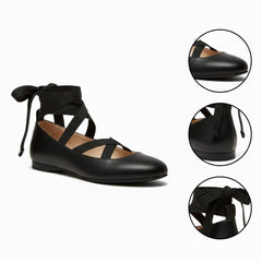 Tuhoomall Ballet Flat Shoes For Parties And Performances, Comfortable Round-Toe Design With Satin Finish And Cross Straps