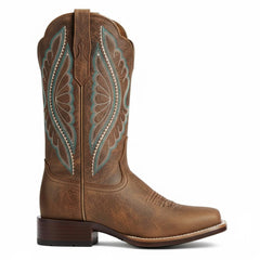 Tuhoomall Western Mid Calf Boots For Women, Chunky Heel, Square Toe, Embroidered Design, Slip-On, Fashion Casual, All Season, Rubber Sole