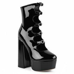 Tuhoomall Gothic High Ankle Boots for Parties and Performances, Thick Sole with Adjustable Strap, Durable Leather, 15.5cm Chunky Heels Tuhoomall