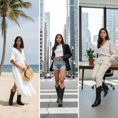 Tuhoomall Comfortable Western Boots for Women – 6cm Low Chunky Heel, Slip-On Design with Floral Embroidery - Fashionable All-Season Style