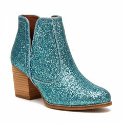 Tuhoomall Glitter Ankle Boots for Women, 3-Inch Chunky Heel, Shiny Pointed Toe, Perfect for Parties and Fashion Events