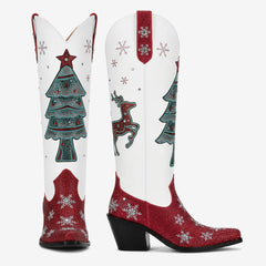 Tuhoomall Western Style Knee High Boots for Fashionable Casual Daily Wear with Comfortable Wide Toe and Sparkling Rhinestones, All-Season Footwear Tuhoomall
