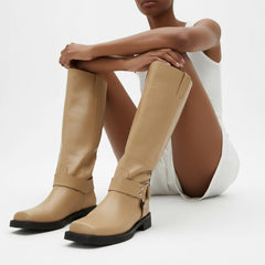 Tuhoomall Stylish Knee High Boots For Women | Comfortable Chunky Heel | Everyday Casual & Travel Use | Solid Color With Metallic Buckle